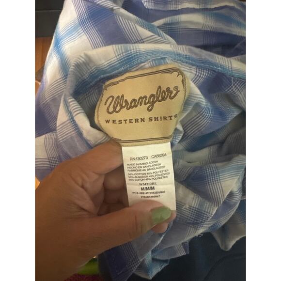 Wrangler Long Sleeve Pearl Snap Western Shirt – Purple/Blue Plaid - Picture 8 of 8